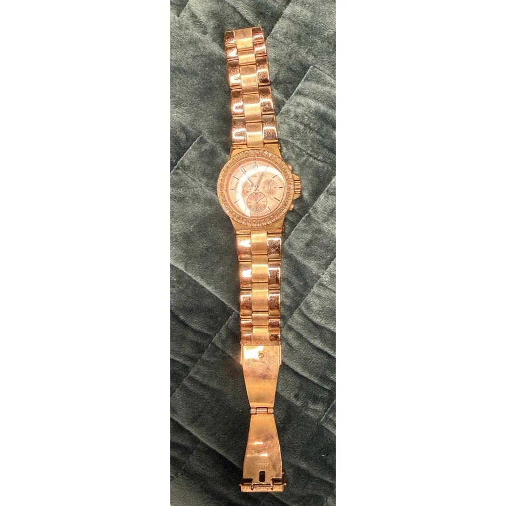 Michael Kors Tank MK 5412 Rose Gold Watch Rhinestone Glam